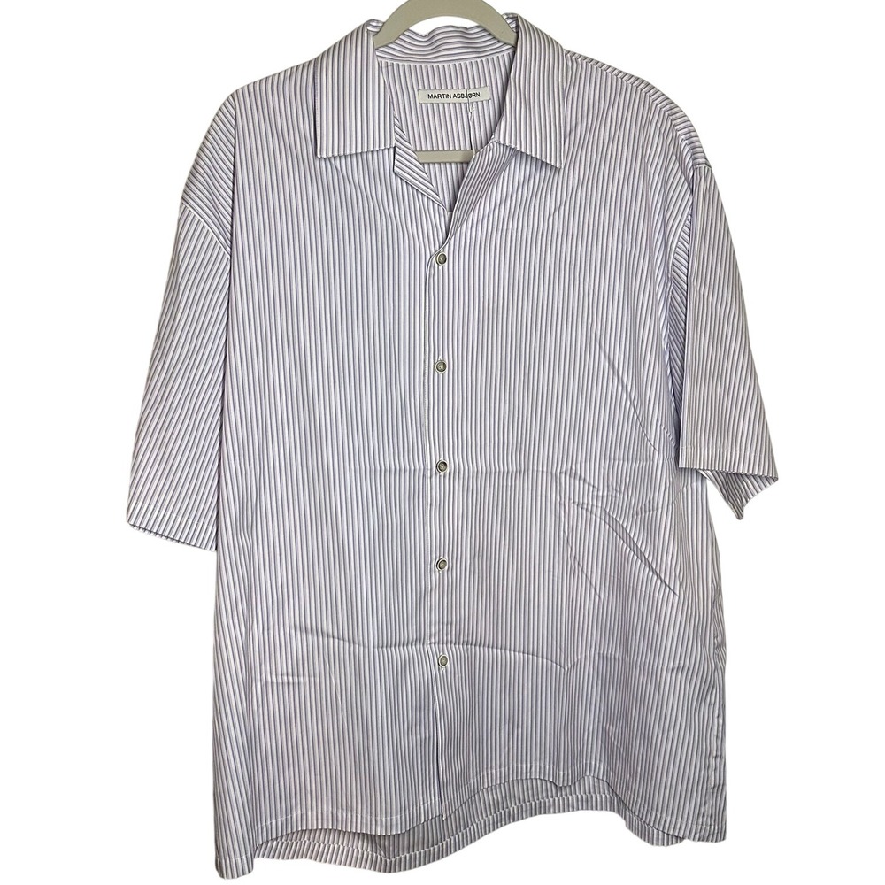 NEW MARTIN ASBJØRN Frank Shirt XL Purple Stripe Short Sleeve Button Up Menswear